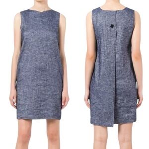 Theory Linen Blend Mini Narlica Tierra Chambray Sleeveless Shift Dress Classic